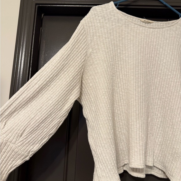 Madewell ivory stone gray ribbed drop sleeve oversized long sleeve shirt top - Picture 3 of 7